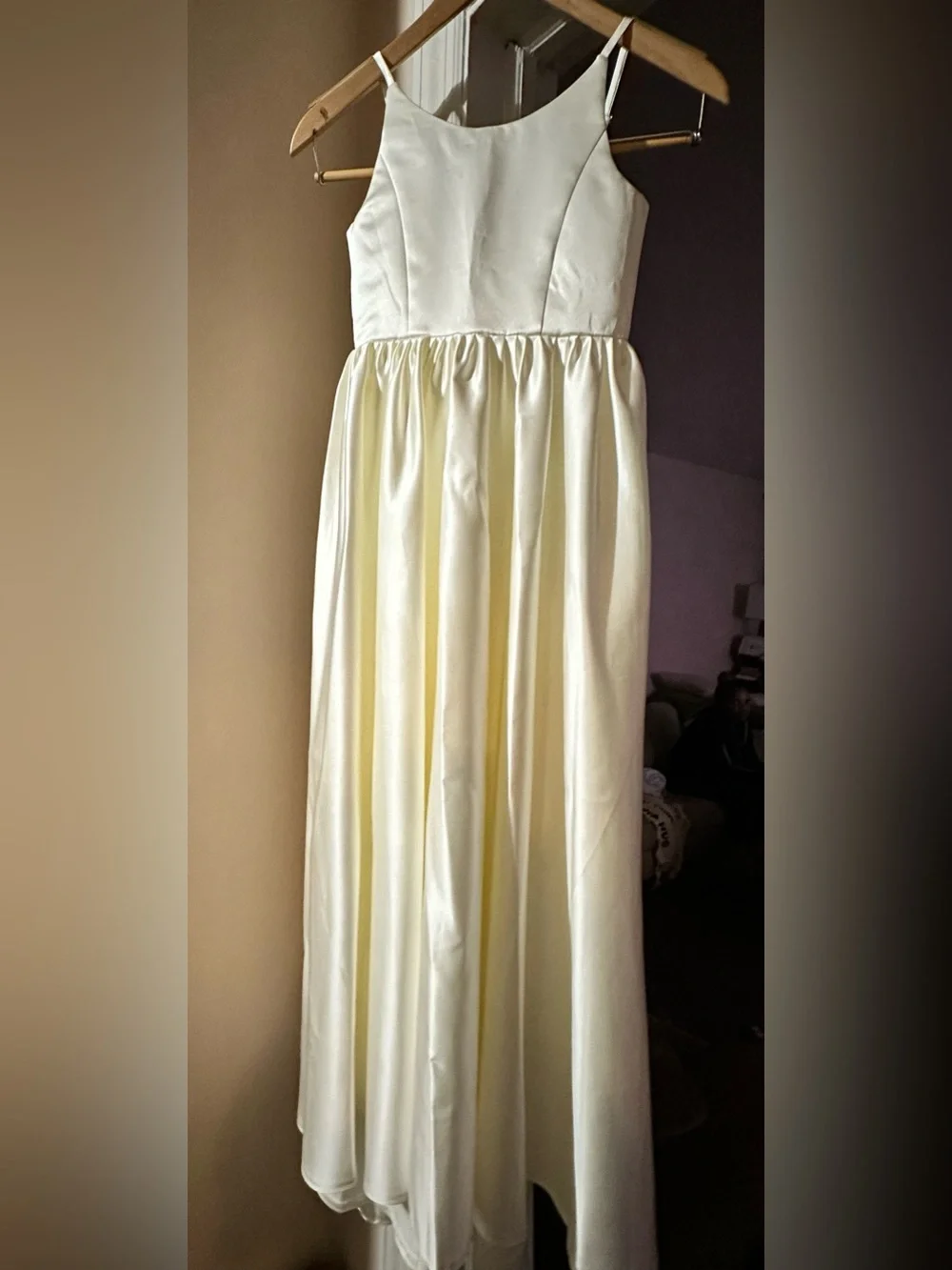 Elegant Satin Strapless Gown in Pale Yellow